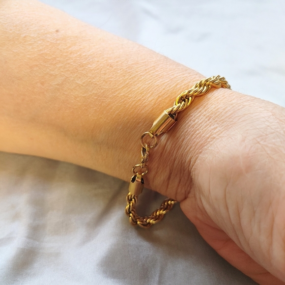 Gold Bracelet Rope Chain 18K PVD Gold Plated Stainless Steel Twist - Picture 6 of 9